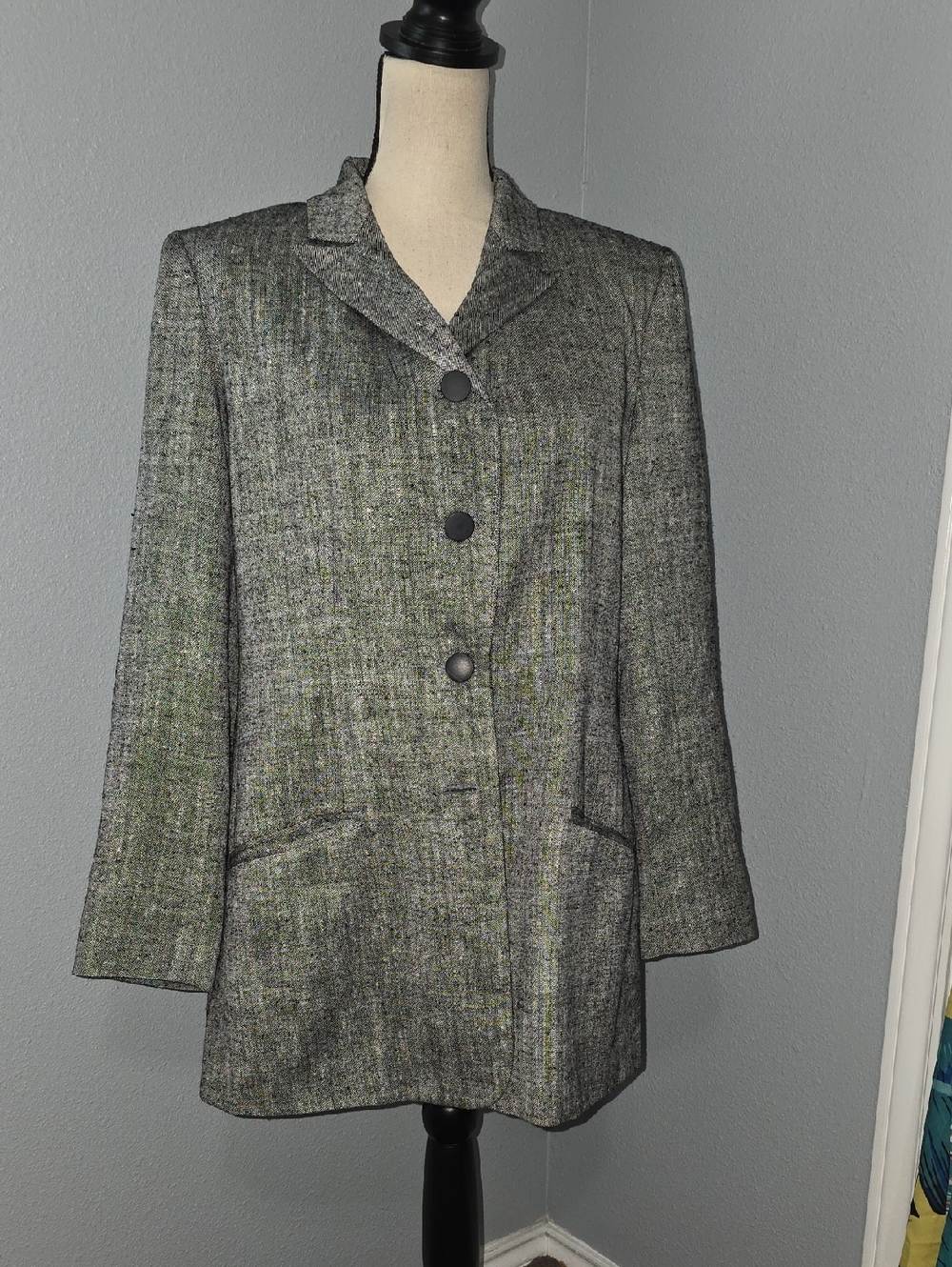 Neiman Marcus Gray Silk Blazer Jacket